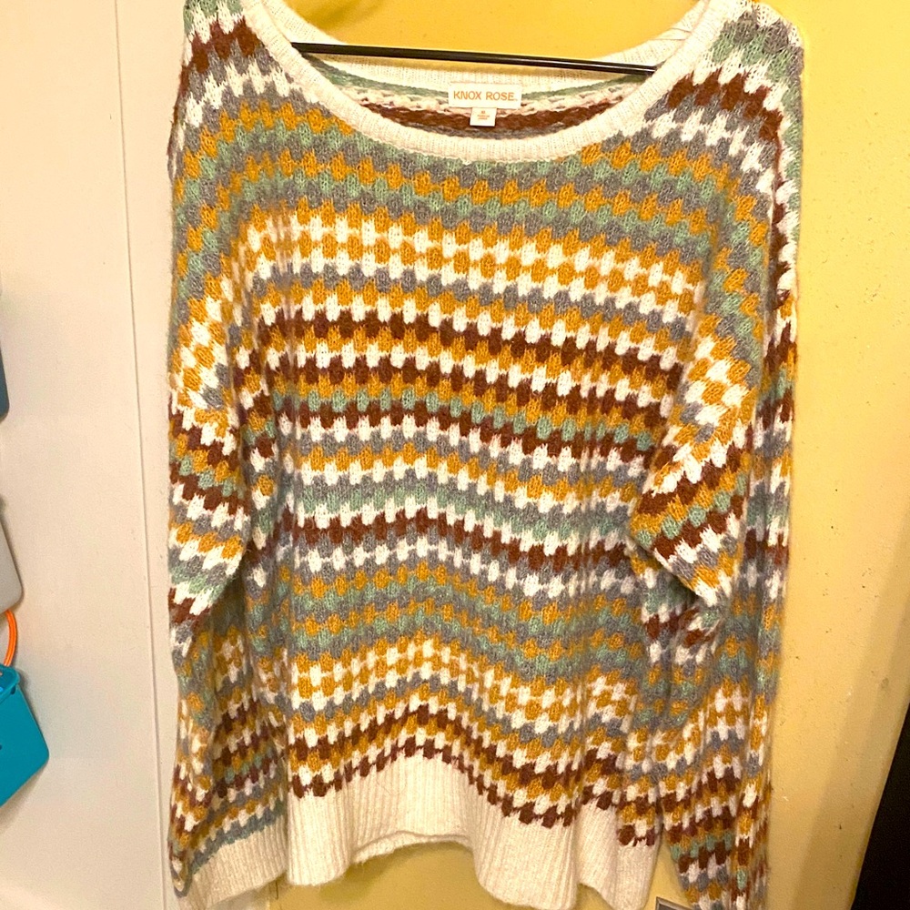 Knox Rose Chevron Knit Sweater in Yellow, Brown, and Cream